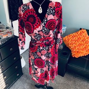 Pinks and reds wrap dress